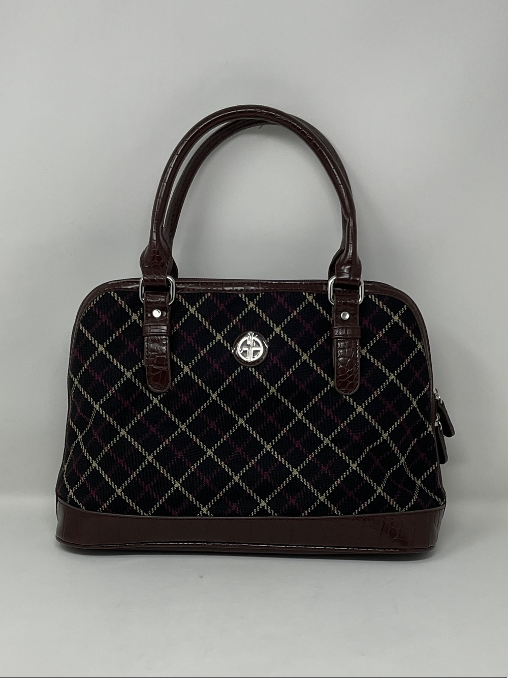 Giani Bernini Black Plaid Satchel with Brown Trim